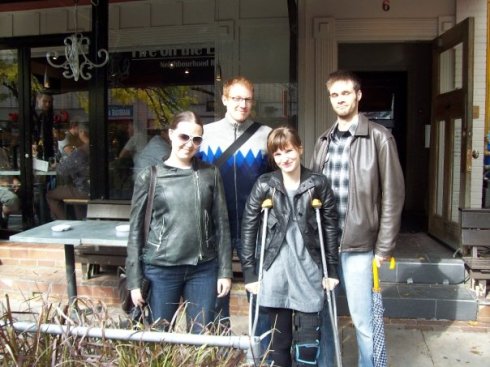 Me, on crutches, out for brunch with friends