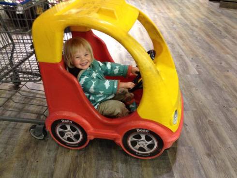 Theo was SO EXCITED about the shopping carts at the local grocery store
